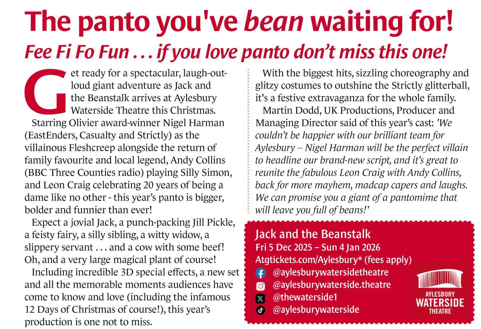 Aylesbury Waterside Theatre OctNov25
